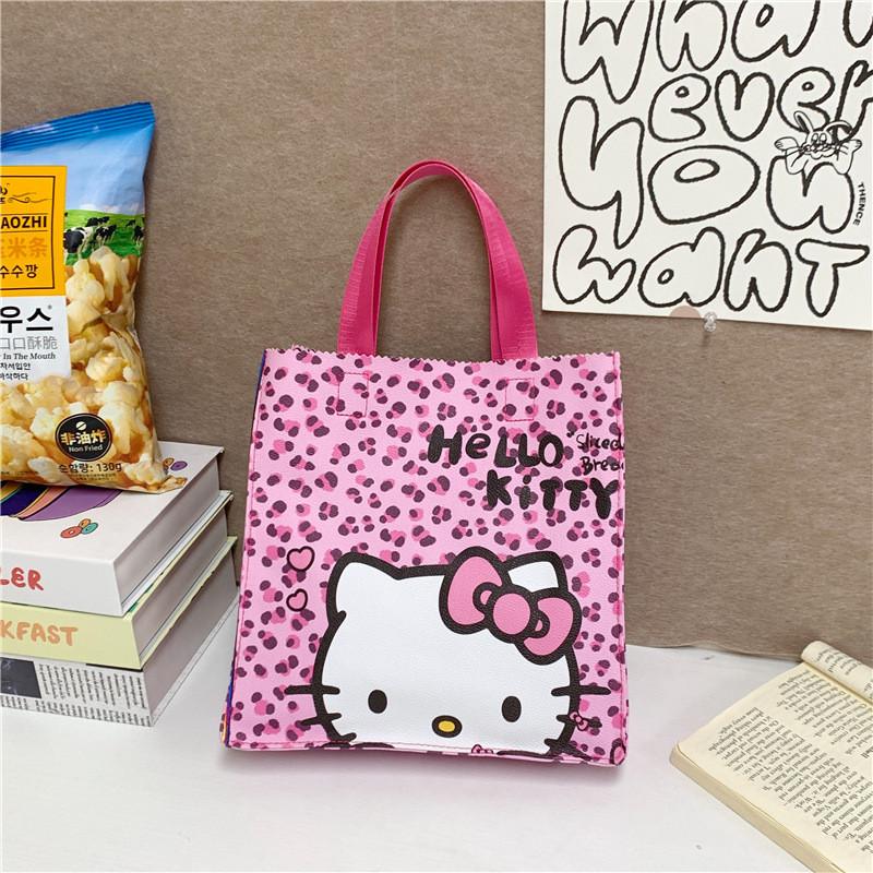 Сумка-тоут с принтом Hello Kitty Labubu из полиуретановой кожи для повседневного использования, большая вместимость