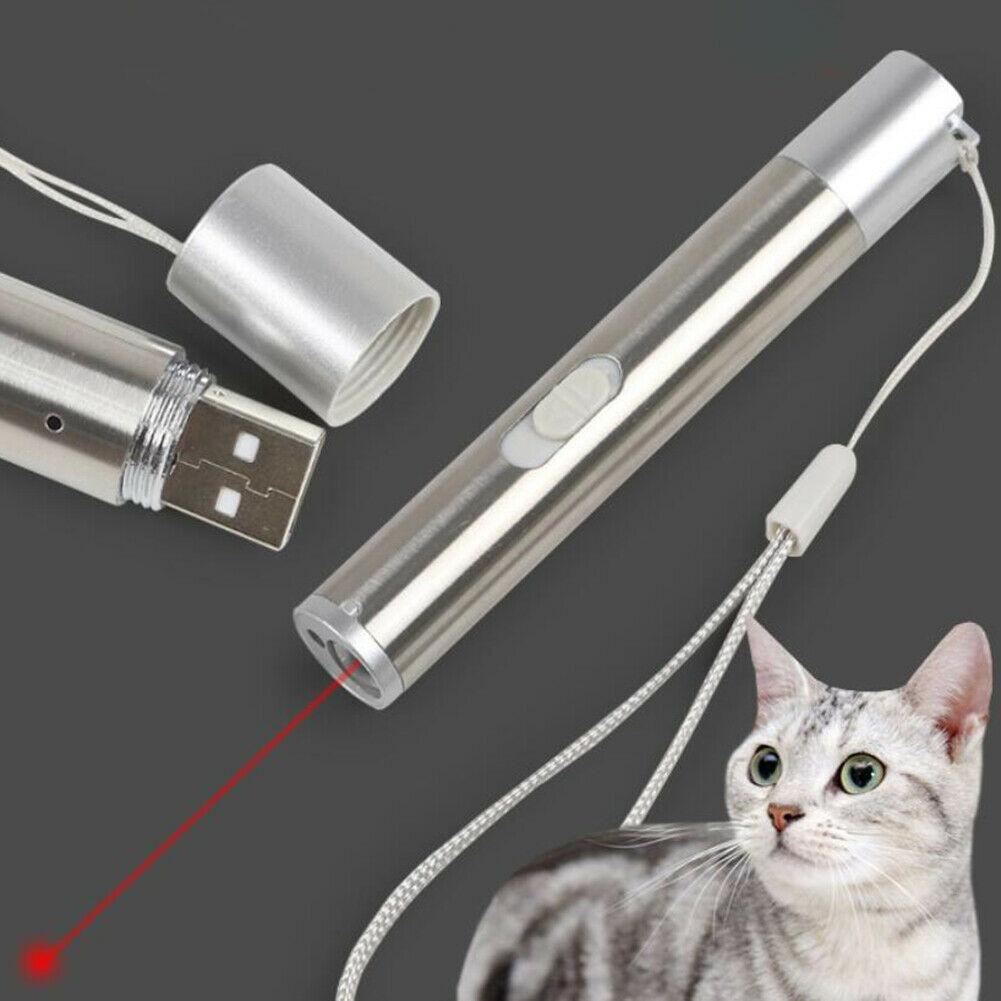 Mini 3 In 1 Cat Laser Pointer Toy USB Rechargeable Flashlight UV Light