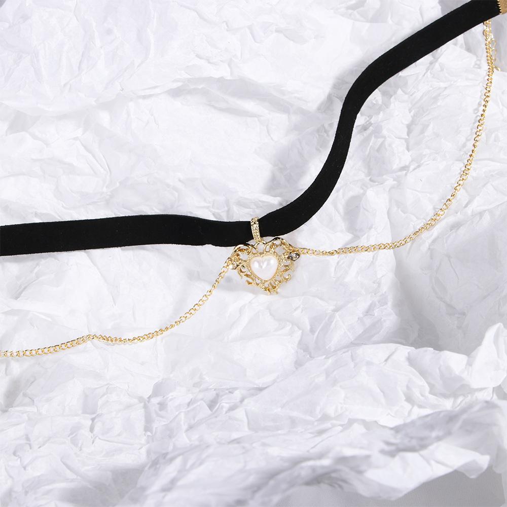 Party Imitation Pearls Velvet Jewelry Short Vintage Love Heart Heart Necklace Pendant Choker Chain
