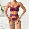 Embroidered Lace Lingerie Set: 4-Piece Transparent Bra & Panties