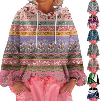 Женский худи свободного кроя с цветочным принтом и длинными рукавами