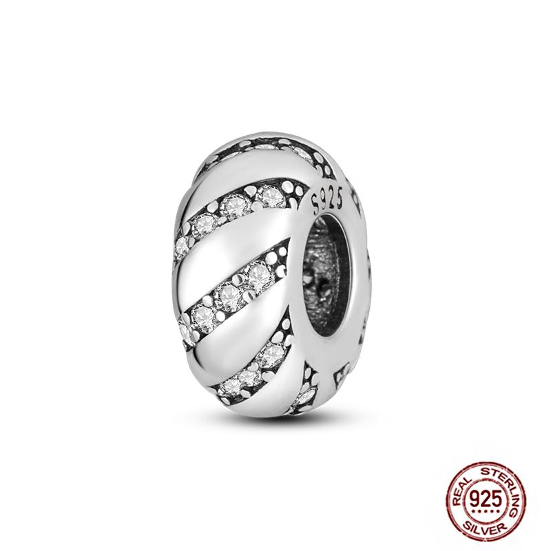 Round 925 Copper Clasp Pave Clip Charms Blue Star Moon Butterfly Slide Safety Chains Spacer Beads Fits Original Bracelet Zircon