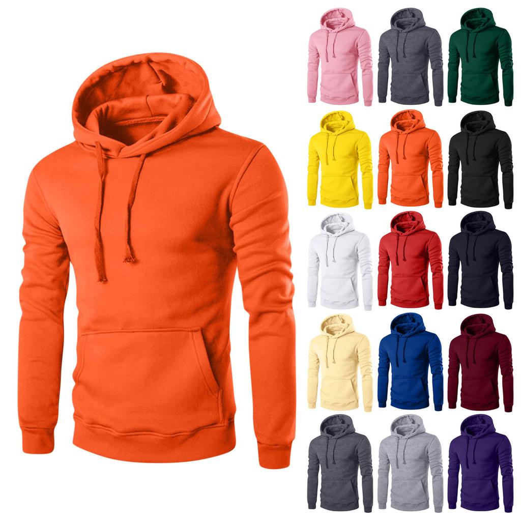 Men's Solid Color Hooded Sweatshirt Men's Casual Sports Long Sleeved Pullover Sweatshirt