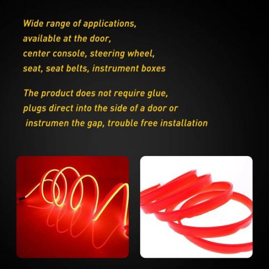 Auto Interior Car Decor LED Atmosphere Strip Wire Light Lamp Accessories 6.5ft