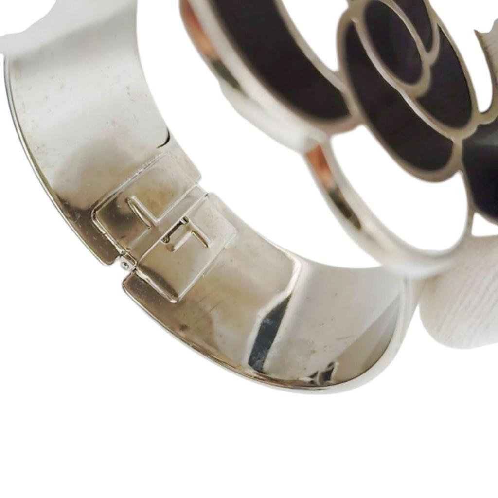 CHANEL 98P with blisters Camelia Bangle metal Black x white Women Used
