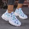 Autumn New Floral Printed Knitted Flats Women Breathable Air Mesh Sport Sneakers Woman Slip On Casual Walking Shoes Plus Size 43