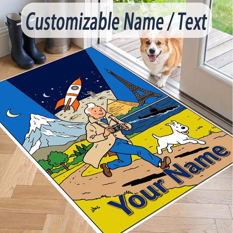 Custom Text Tintin Pattern Floor Rug Soft Indoor Carpet Mat Living Room Bedroom