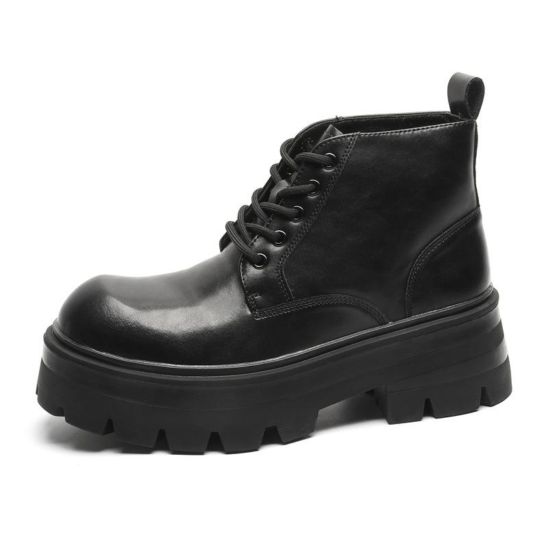 Martin boots couple British style mid-top leather shoes autumn and winter platform heightening black tooling locomotive boots 5643-J