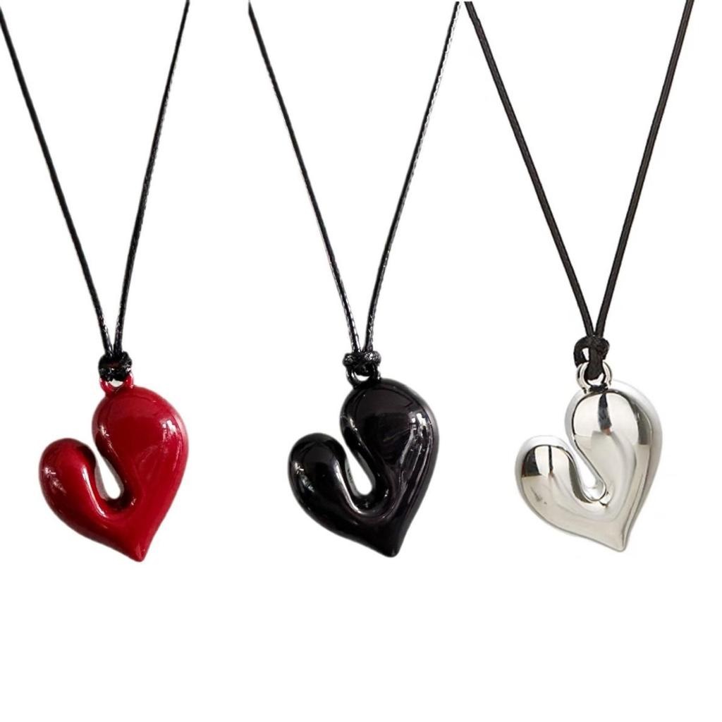 Korean Reinna Irregular Heart Pendant Necklace - Adjustable Sweet Cool Accessory
