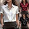 Women Solid Satin Slim Fit Commuter Short Sleeve Blouse