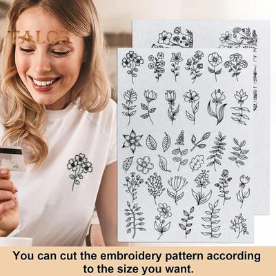 2 листа водорастворимого стабилизатора для вышивки DIY Stick Stitch бумага для вышивки с предварительно напечатанными цветами, листьями, животными узорами для начинающих любителей шитья
