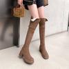 Осень и зима новые два способа носки бархатные рыцарские сапоги на пуговицах толстый высокий каблук тонкие сапоги сапоги до колена универсальные сапоги с ворсом