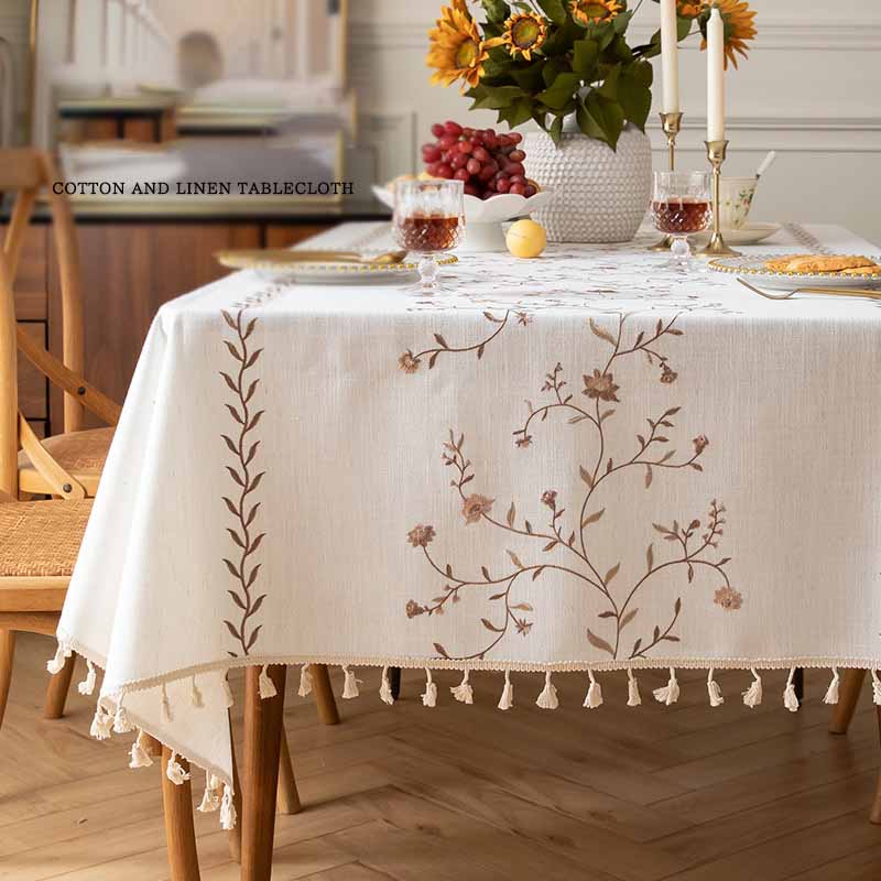 Цветочная свежая простая вышивка имитация хлопка льна столовая бытовая износостойкая водонепроницаемая скатерть