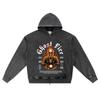 DTG Print Knitted Denim Zip-Up Hoodie Streetwear Motorcycle Brother Print Zipper Hoodies  