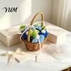 Handmade Woolen Flower Decor Hand Knitted Wool Basket, Decorative Mini Crocheted Floral with Gifts for Special Occasions Ribbon, Plant Ornament