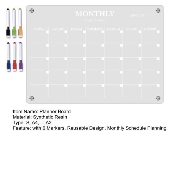A3/A4 Magnetic Monthly Planner Board with 6 Colored Markers Reusable Clear Acrylic Refrigerator Calendar Dry Erase Monthly Schedule Planning Board