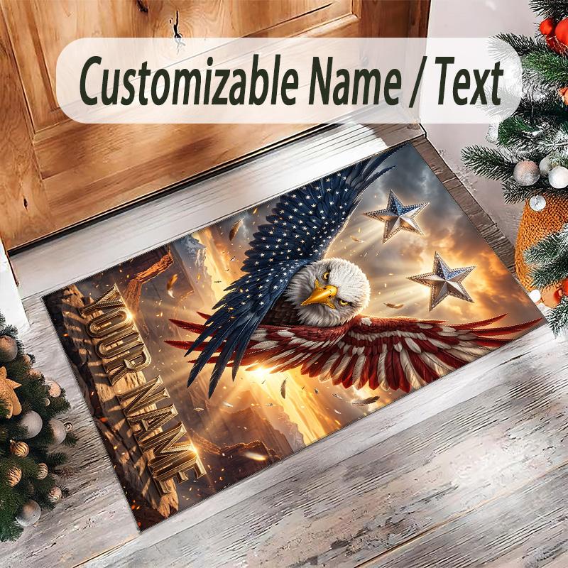 American Patriotic Theme Crystal Velvet Rug Personalized Custom Name Text Soft Floor Mat Home Decor