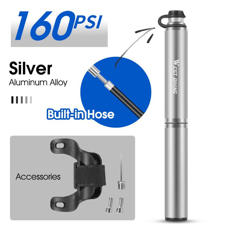 WEST BIKING Portable Bike Pump Aluminum Alloy Bicycle Air Pump Tire Inflator Schrader/Presta Universal Road Cycling Accessories