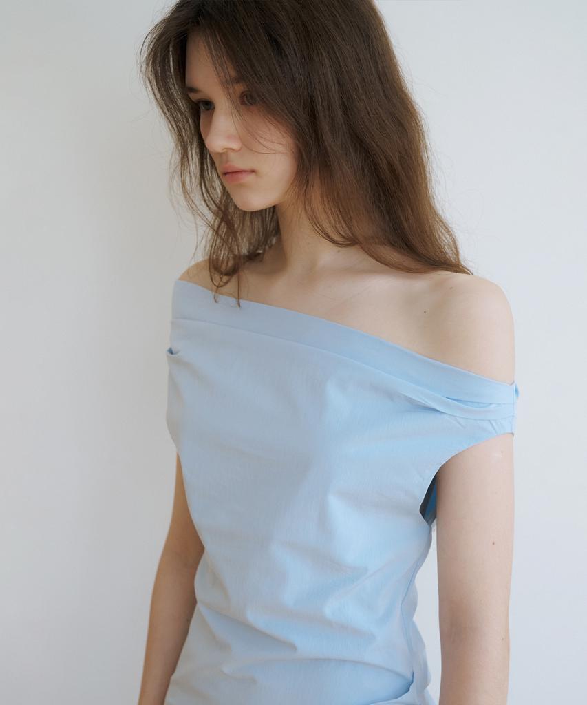 Riorg Wa Unbalanced Drape Sleeveless Ops Sky Blue