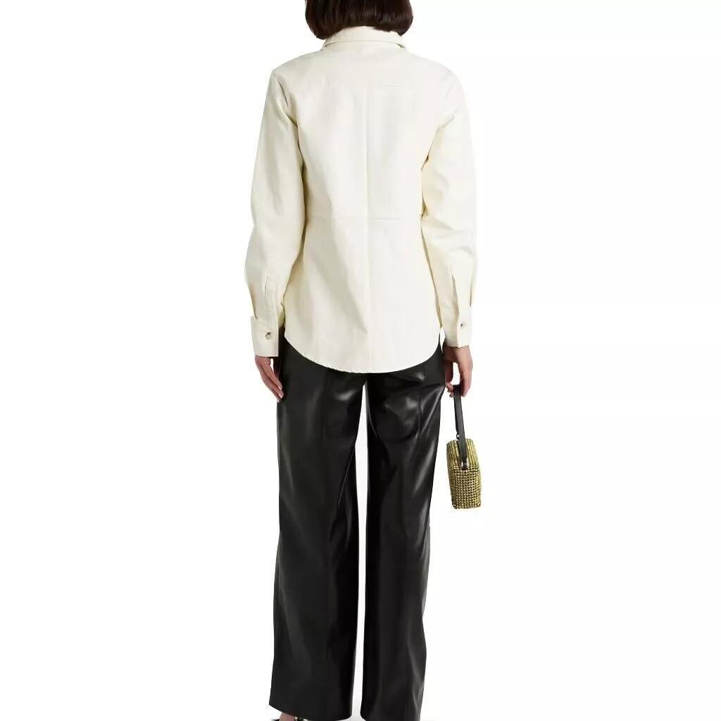 Biker Soft Handmade Casual Shirt Stylish White Genuine Lambskin Leather Women