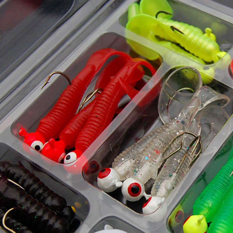 21Pcs/Set Mini Soft Fishing Lure Jig Head Hook Grub Worm Silicone Fish Baits Shrimp Bait Artificial Swimbait Sea Fishing Tackle