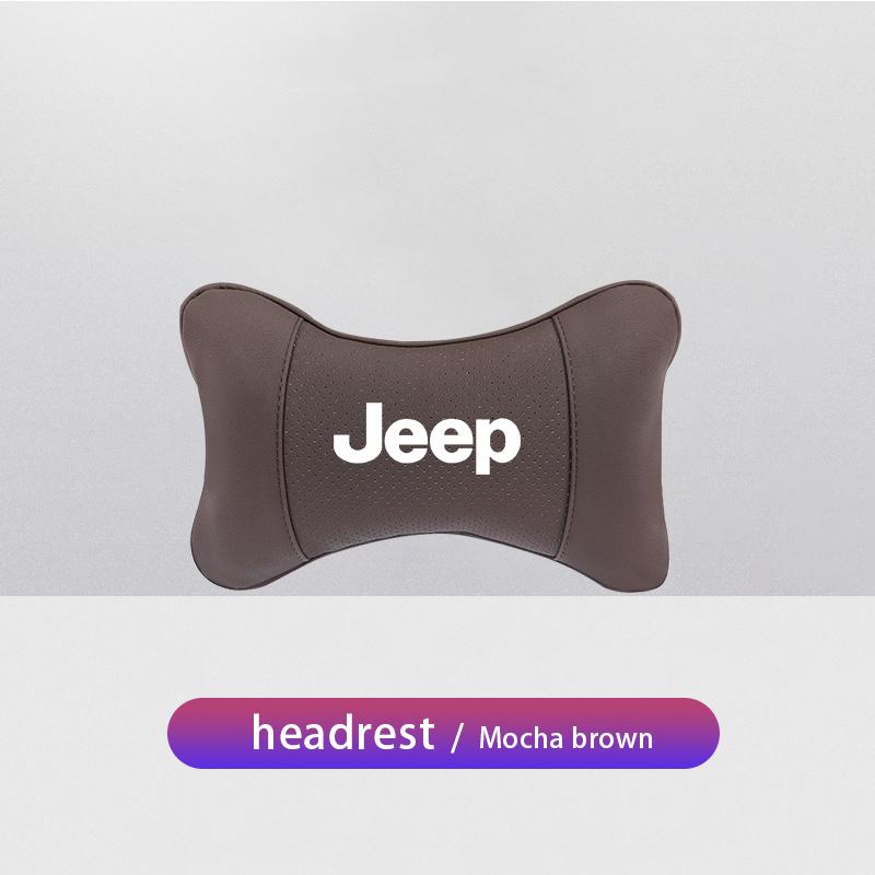 For Jeep Car Seat Neck Pillow Leather Headrest Lumbar Waist Support For Jeep Grand Cherokee Wrangler JK Gladiator Compass Ren