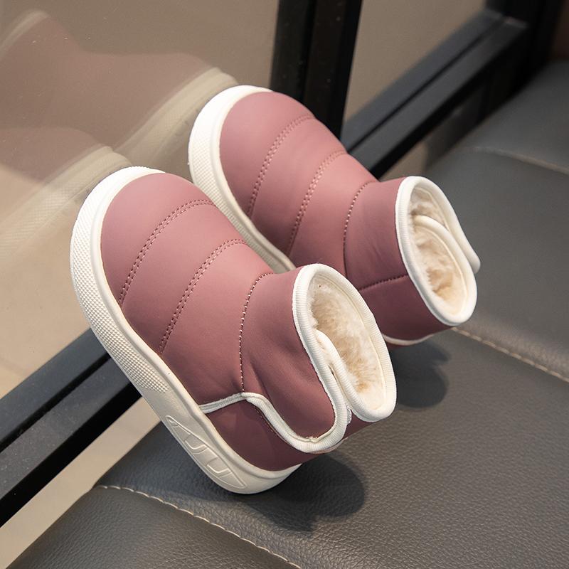 Детские короткие ботинки, детские кожаные зимние ботинки, нескользящие, для мальчиков и девочек, толстые, теплые, плюшевые, меховые ботинки, нескользящие, простые, 2024, зимние новые