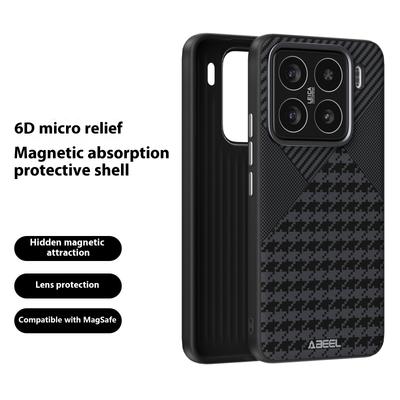 ABEEL Чехол для Xiaomi 15, совместимый с MagSafe, микро-тиснение, ПК, ТПУ, алюминиевый сплав, кожаная накладка для телефона