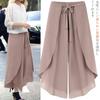 Многослойные гаучо, нерегулярные, эластичные, однотонные, свободные, идеально подходят для лета [7-livehouse] Женские брюки с широкими штанинами, Брюки, Брюки с высокой талией, Шифон, Узор,