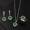 Серебряный комплект ювелирных изделий, комплект изумрудных камней, турецкие украшения, комплект ювелирных изделий из стерлингового серебра 925 пробы, ожерелье в форме сердца