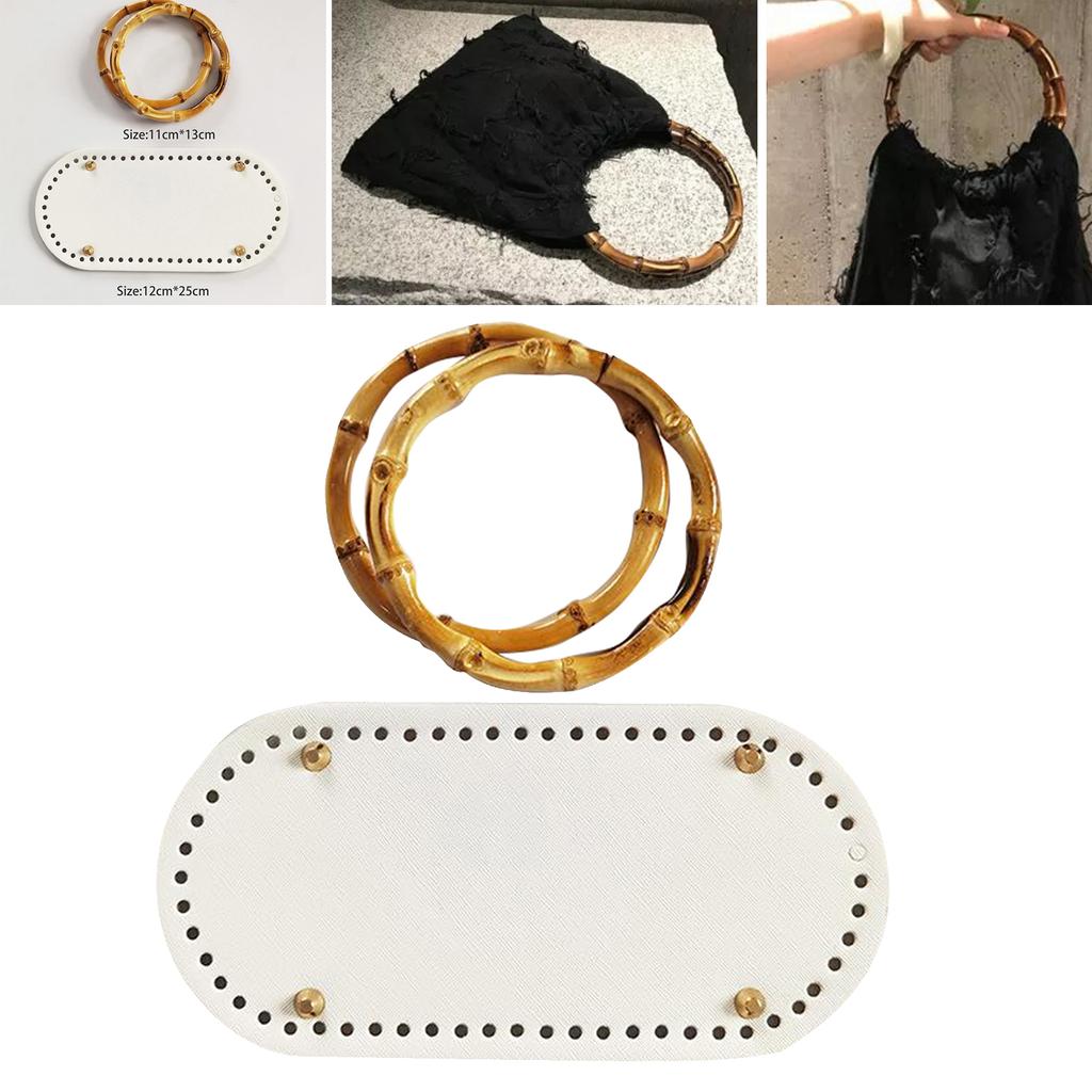 Crochet Bag Bottom Leather Base Tote Handle Set DIY Knitting Style 1