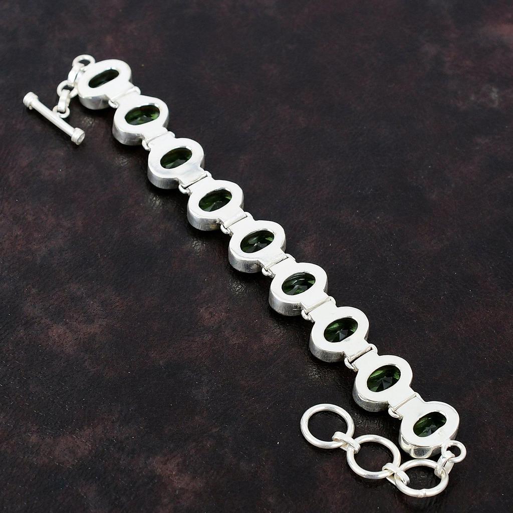 Faceted Green Amethyst Bracelet Original Gemstone Bracelet 925 Sterling Silver Bracelet Adjustable Chain Bracelet Handmade Jewelry For Gift