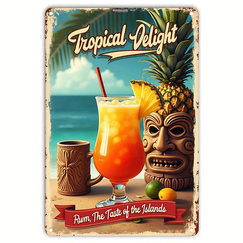 Coffee Fruit Juice Cocktails Tin Sign Art Crafts Tinplate Billboard Decor for Bar Kitchen Home Wall Plate Decor Shabby Plaques