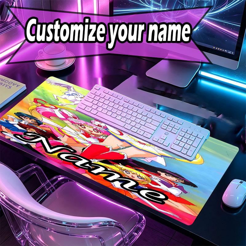 Custom Name Personalized Sailor Moon Pattern Mousepad, Laptop PC Desk Mat, Decorative Desk Mat for Home Keyboard Pad Gift