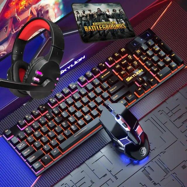 4 In 1 Gaming Keyboard Wired Mouse Headphone Mouse Pad Kit RGB Backlight Keyboard Gamer Ergonomic Mause Mousepad Headset Combos