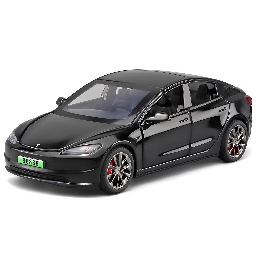 1:32 Tesla Model 3 Alloy Toy Car with Light & Sound Effects, Pull-Back Action.