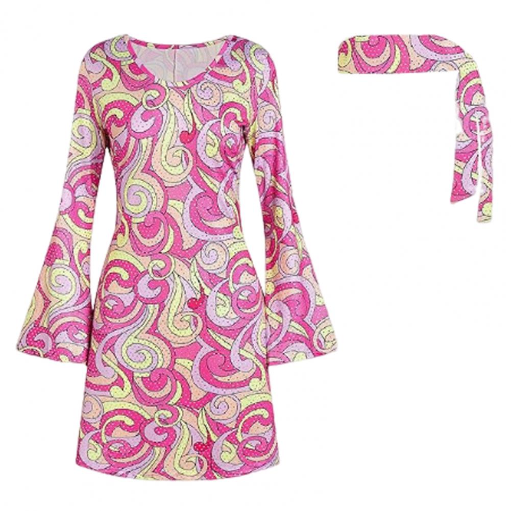 Женский комплект с платьем и повязкой на голову, ретро-платье с пайетками и рукавами-колокольчиками для женщин, костюм для Хэллоуина, диско-танцевальная вечеринка с повязкой на голову