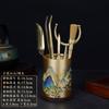 Brass Tea Ceremony Six Tools Set With Ebony Wood Handle Teaspoon Tongs Scoop Needle Pick Holder