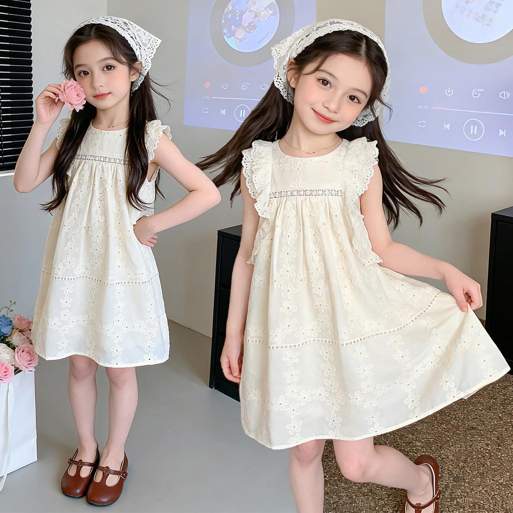 Girls' Summer 2026 New Children's Flying Sleeve Princess Skirt Thin Cotton Elegant Baby Summer Dress