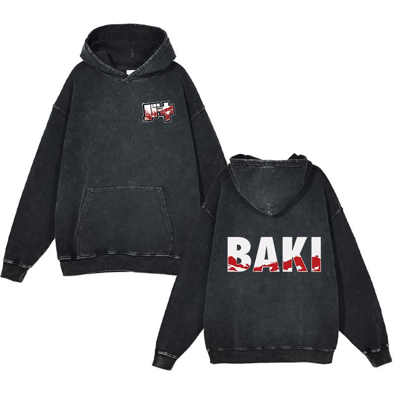Винтажная хлопковая толстовка с капюшоном Baki Hanma, 440 г