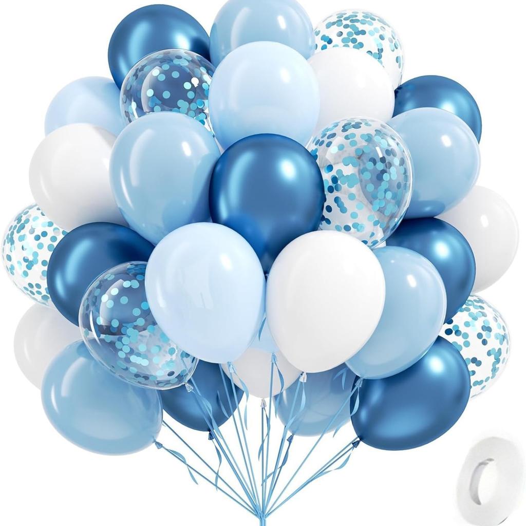 50 Pcs Blue and White Balloons 10/12 Inch with Blue Sequin White Balloons for Wedding and Birthday Party Decor