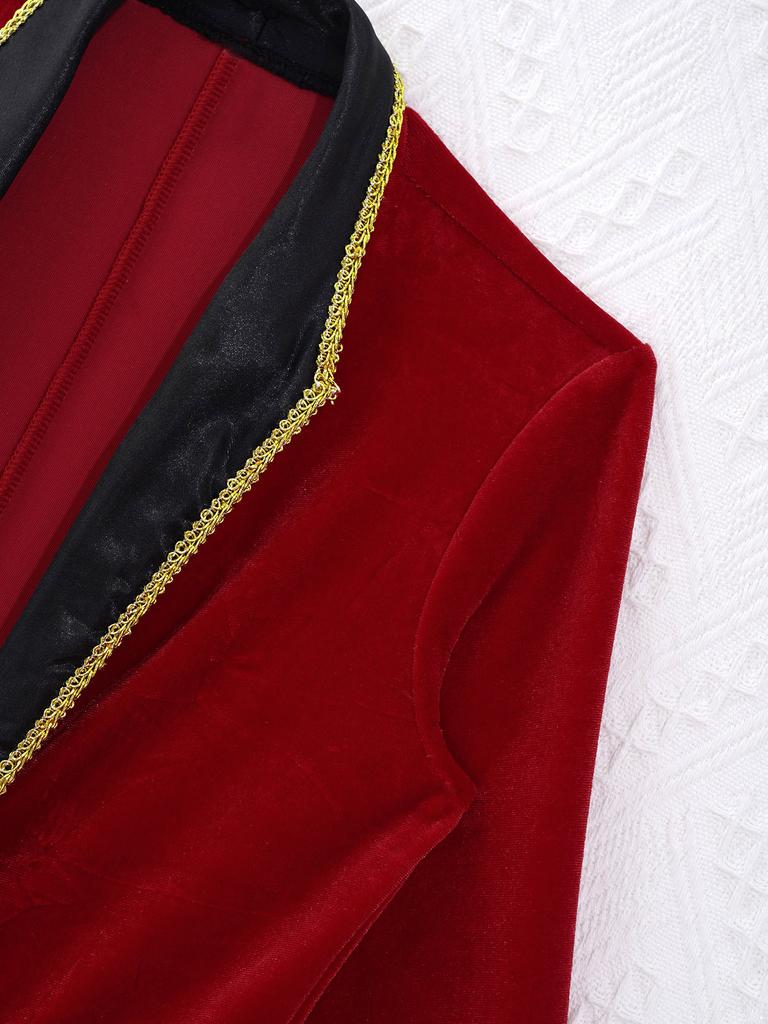 Girls Showman Costume Lapel Collar Long Sleeves Tuxedo Coat Role Play Party Performance Black Formal Jacket