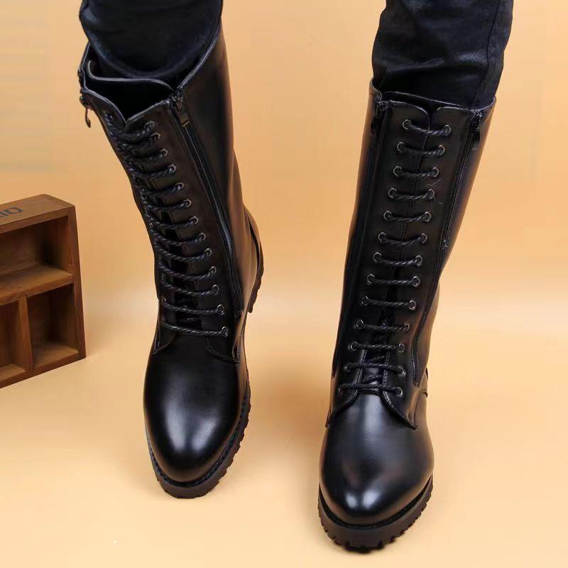 Модные мужские туфли для ночного клуба, мотоциклетные ботинки, со шнуровкой, мягкие кожаные туфли, красивые длинные рыцарские сапоги, ковбойские высокие ботинки для мужчин
