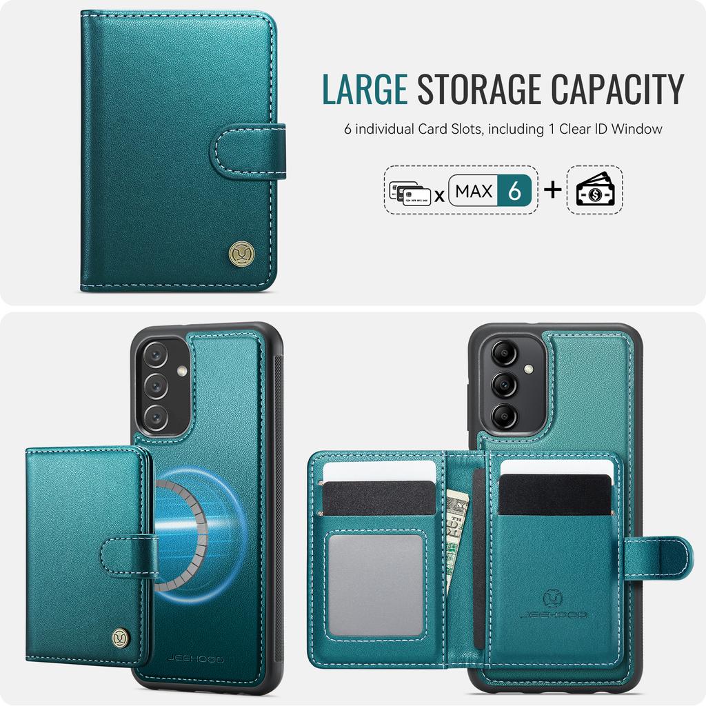 For Samsung Galaxy A34 5G Case JEEHOOD J09 RFID Blocking Card Holder Leather Back Phone Cover Magnetic Case