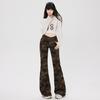 Camouflage low-rise elastic micro-pull jeans women's new loose and thin straight tube without legs, horn mopping pants