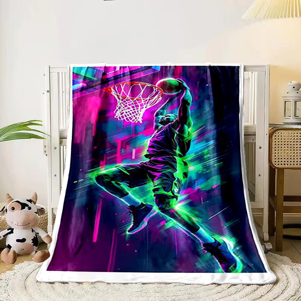 Neon Basketball Dunk Art - Flannel Blanket for bedroom, living room, sofa, and nap sofas