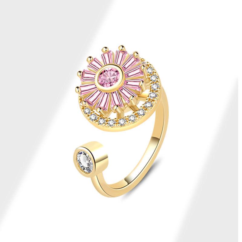 Copper Open Loop Ring With Moving Snowflake Pattern For Female Trendy Hand Accessories