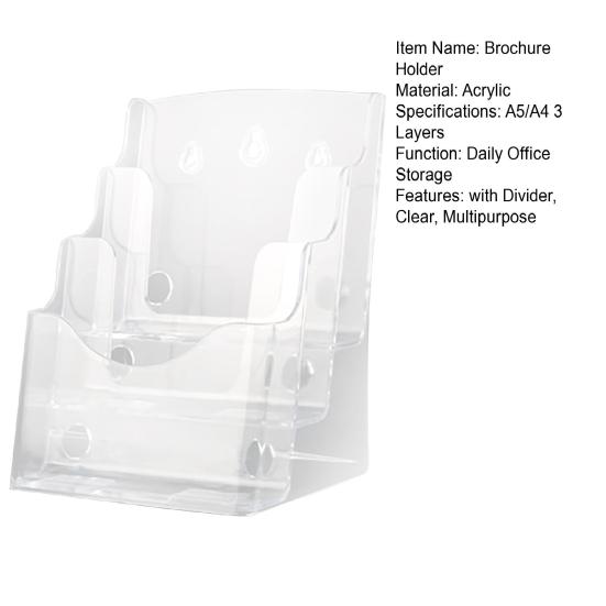 Acrylic Brochure Holder 3-Tier Brochure Display Stand with Divider Wall Mount Countertop Clear Flyer Holder Rack Magazine Booklet Display Stand