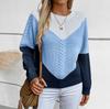 Women's Fashion Casual Round Neck Long Sleeve Comfortable Contrast Color Cable Knit Women's Pullover Loose Sweater
