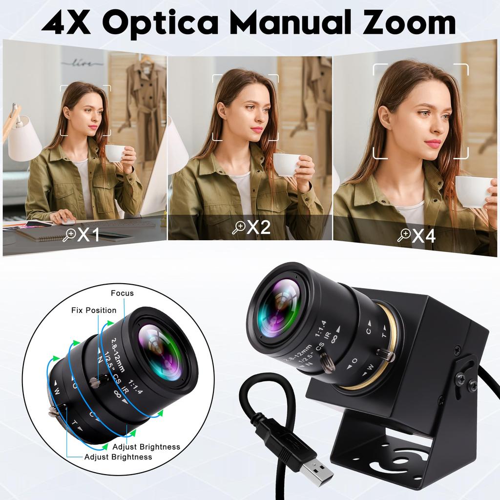 ELP 90fps Global Shutter USB Camera High Speed USB Camera 4x Manual Zoom with Varifocal Lens 1200P Goft Swing Camera Plug and Play for Laptop
